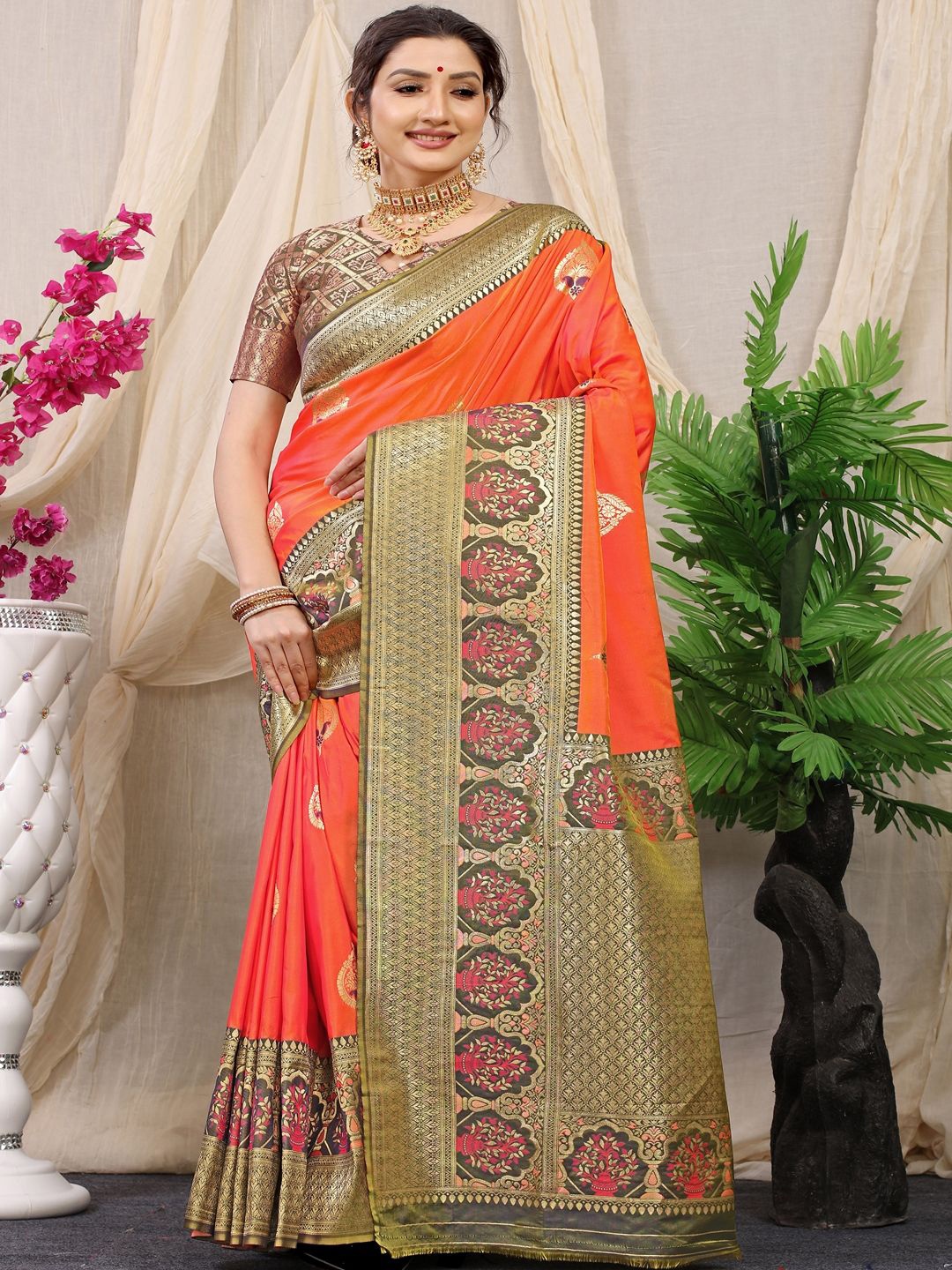 

SGF11 Woven Design Zari Kanjeevaram Saree, Orange