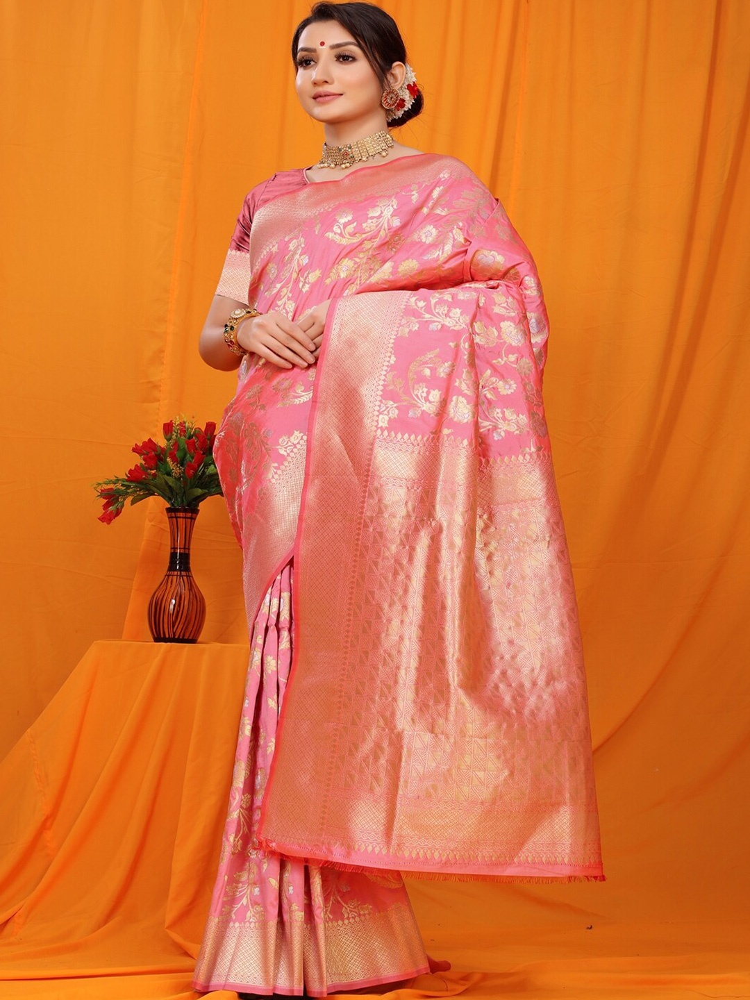 

SGF11 Woven Design Zari Kanjeevaram Saree, Peach