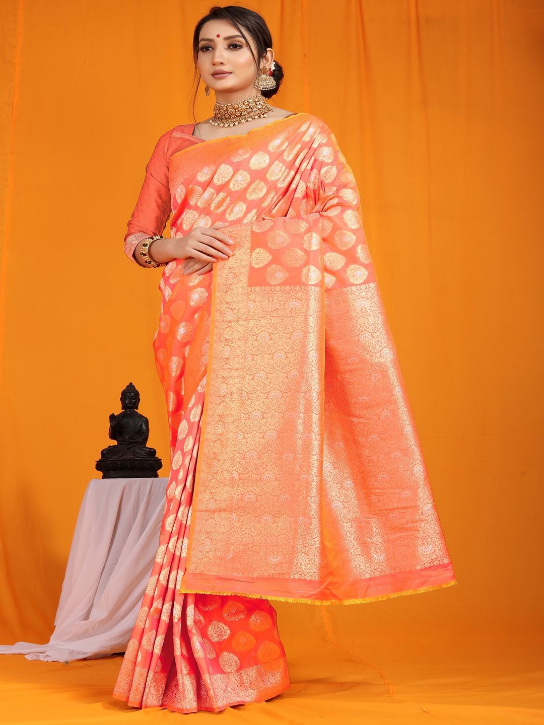 

SGF11 Zari Woven Design Kanjeevaram Saree, Orange