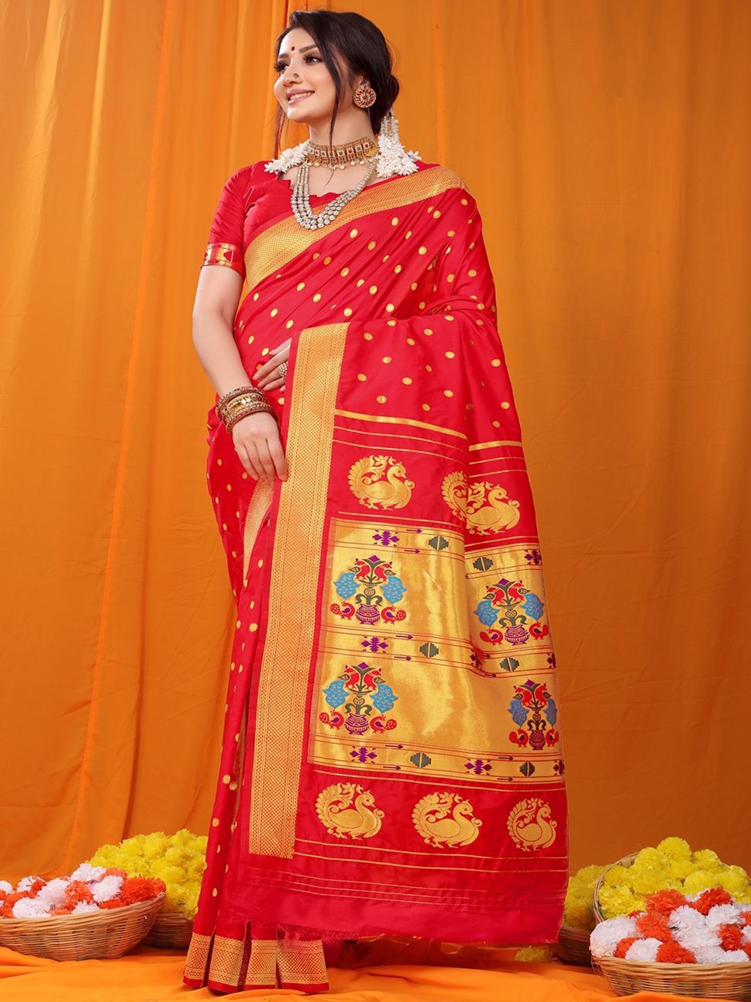 

SGF11 Woven Design Zari Kanjeevaram Saree, Red