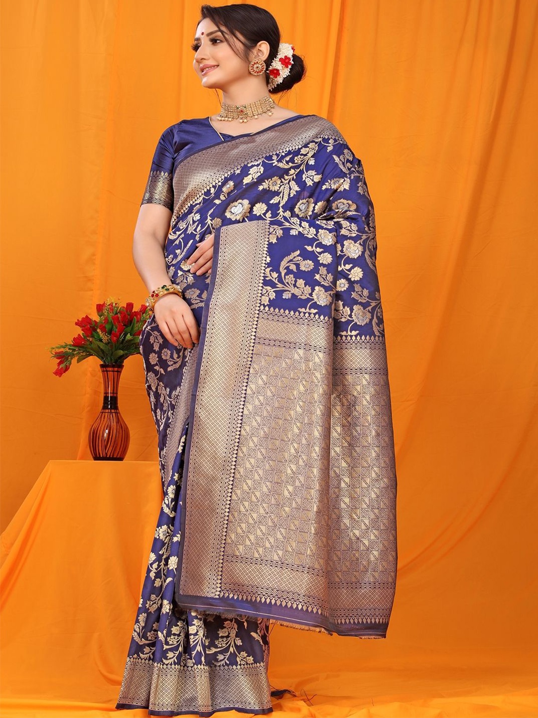 

SGF11 Woven Design Zari Lehenga Kanjeevaram Saree, Blue