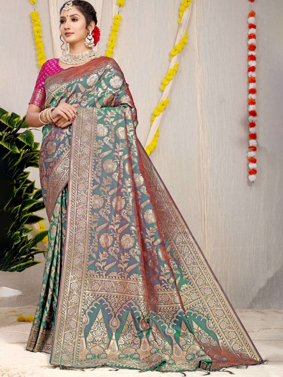

SGF11 Woven Design Zari Kanjeevaram Saree, Teal