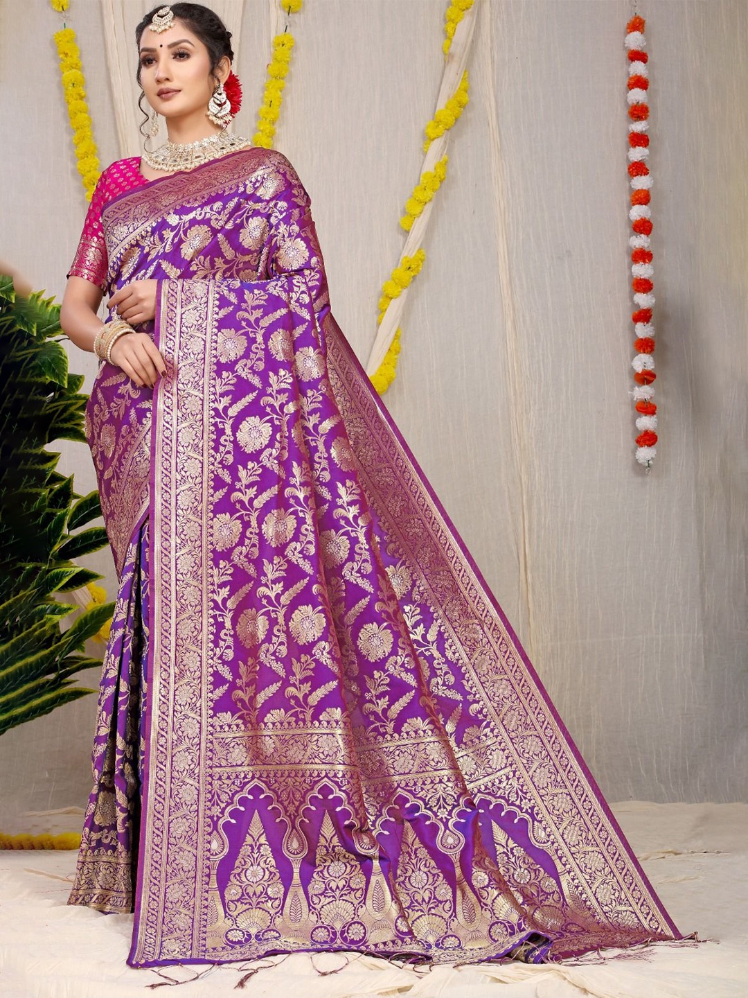 

SGF11 Ethnic Motifs Zari Kanjeevaram Saree, Purple