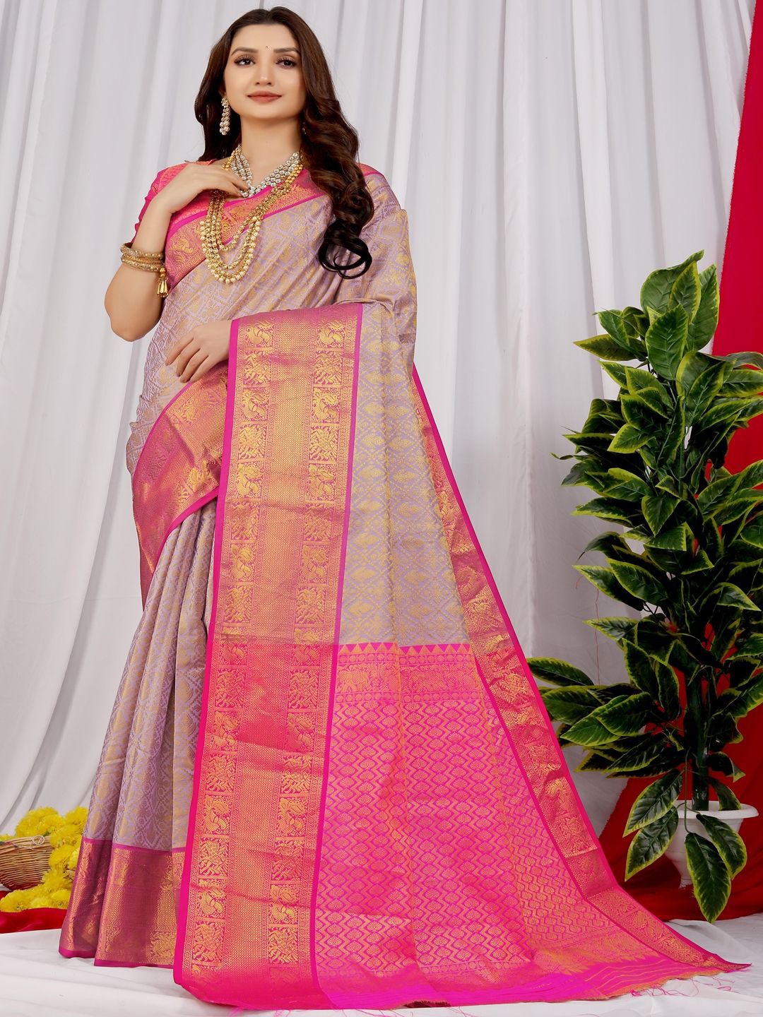 

SGF11 Woven Design Zari Kanjeevaram Saree, Grey