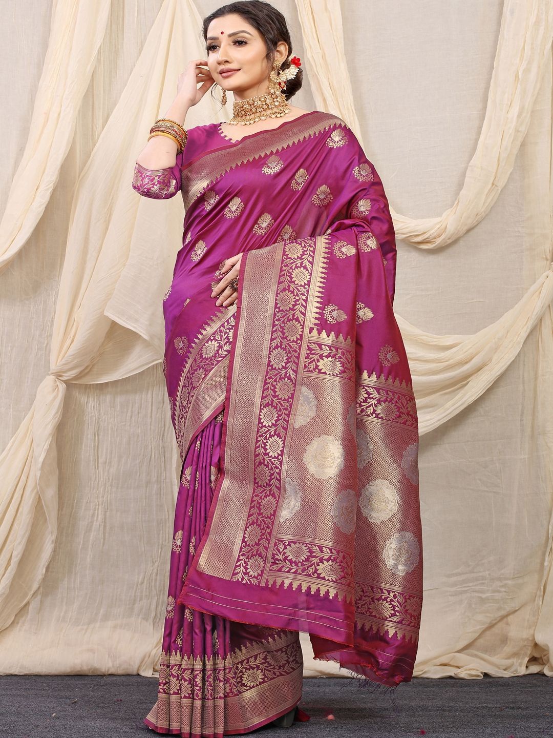 

SGF11 Woven Design Zari Kanjeevaram Saree, Purple