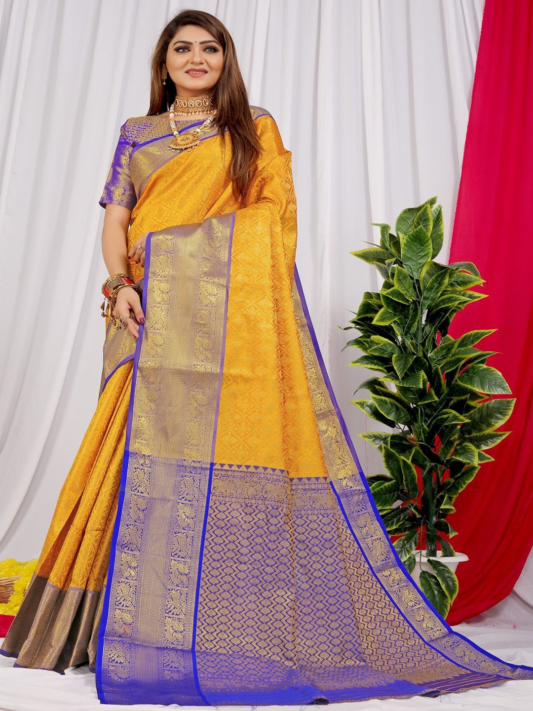 

SGF11 Woven Design Zari Kanjeevaram Saree, Mustard