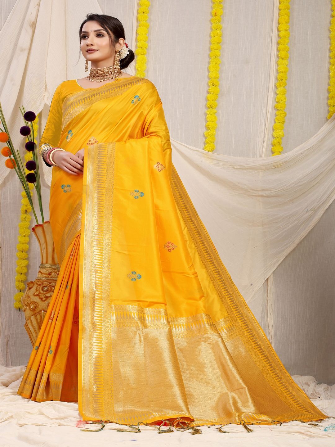 

SGF11 Woven Design Zari Kanjeevaram Saree, Mustard