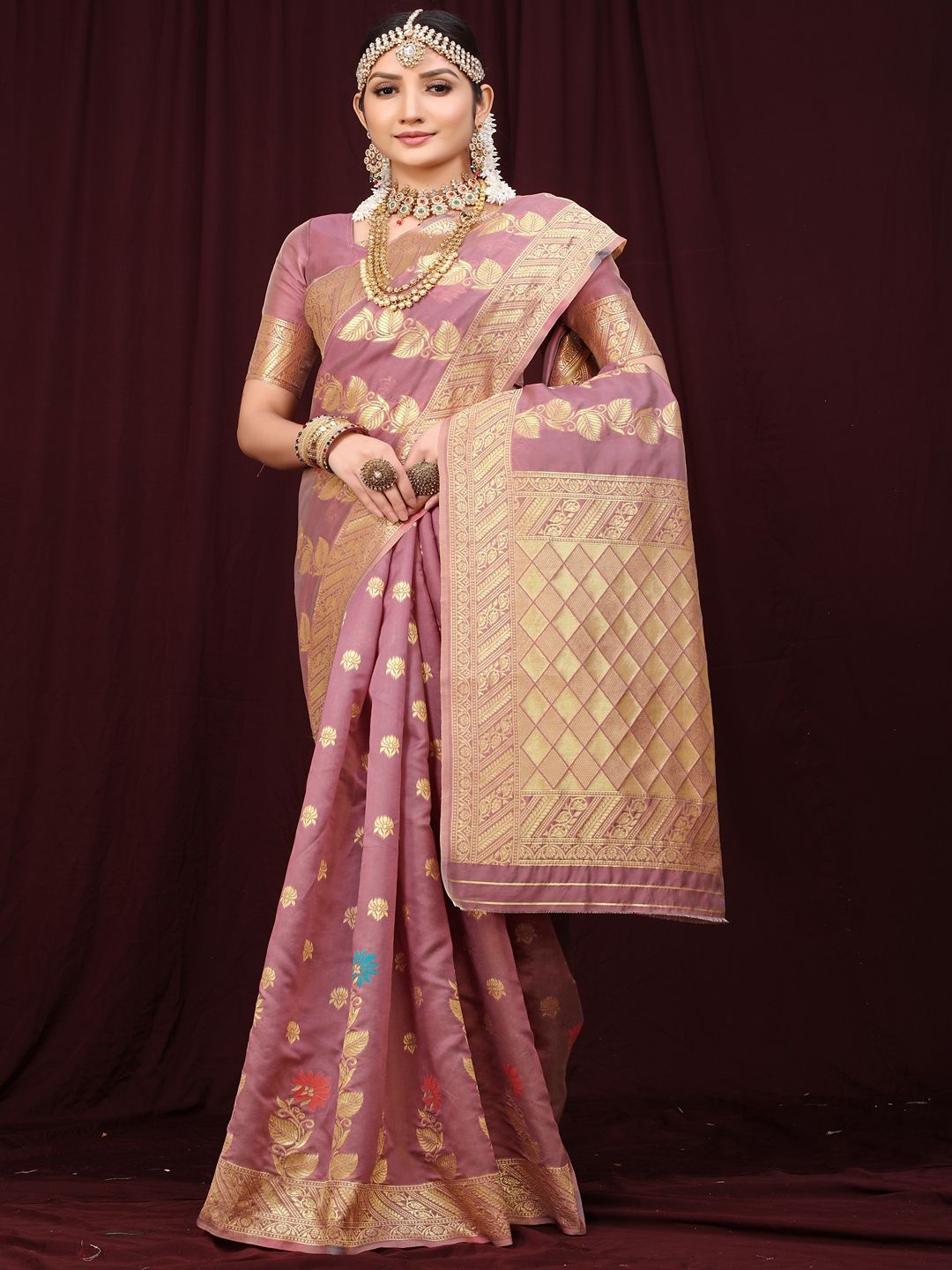 

SGF11 Woven Design Zari Kanjeevaram Saree, Pink