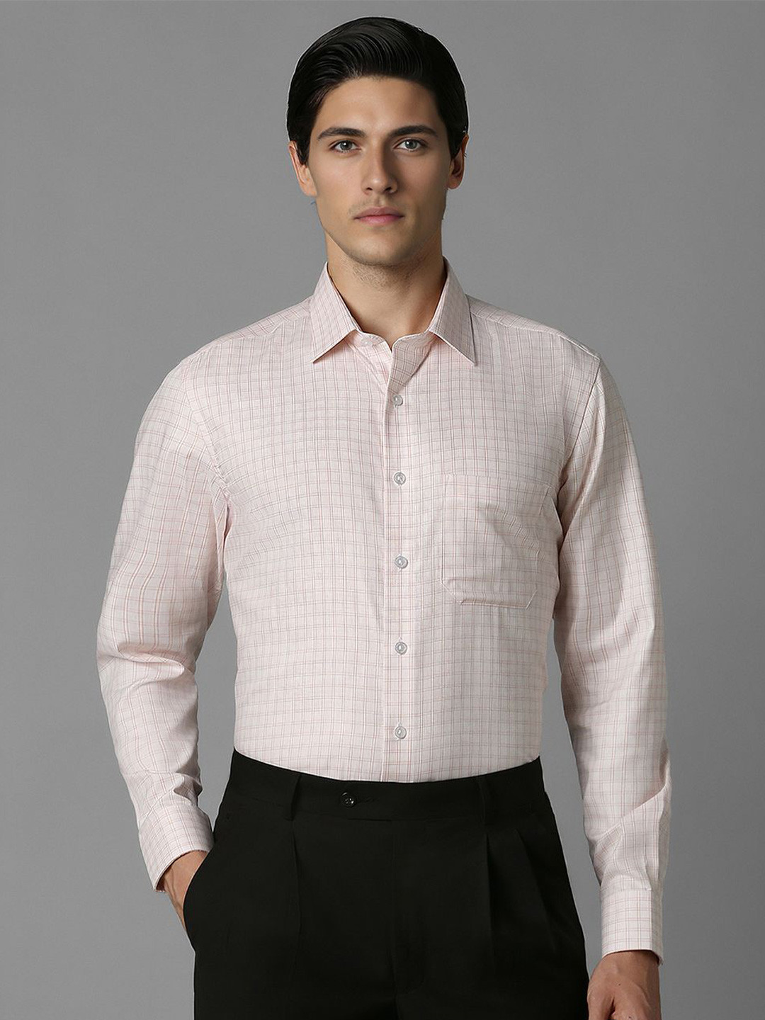 

Louis Philippe Men Checked Spread Collar Pure Cotton Formal Shirt, Pink
