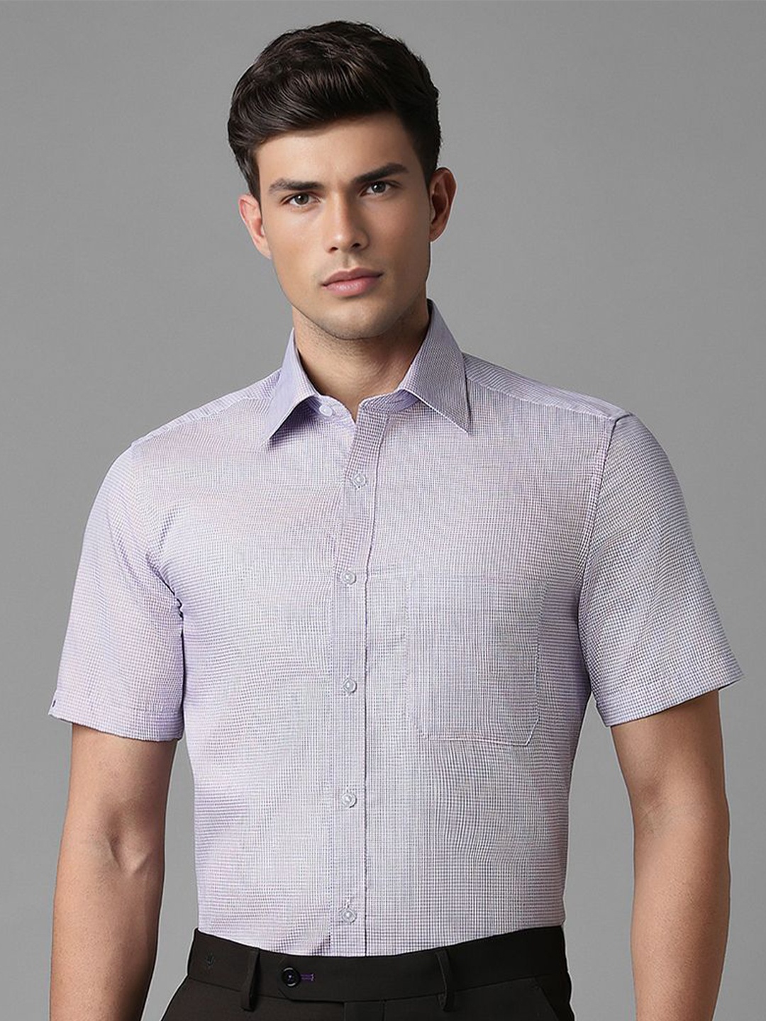 

Louis Philippe Men Micro Checked Pure Cotton Formal Classic Fit Shirt, Purple