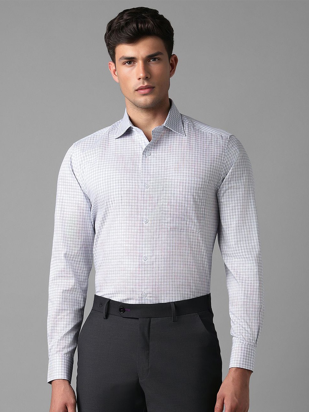 

Louis Philippe Men Micro Checked Pure Cotton Formal Shirt, White