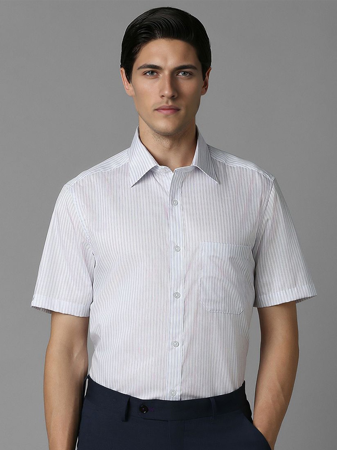 

Louis Philippe Men Opaque Striped Pure Cotton Formal Classic Fit Shirt, White