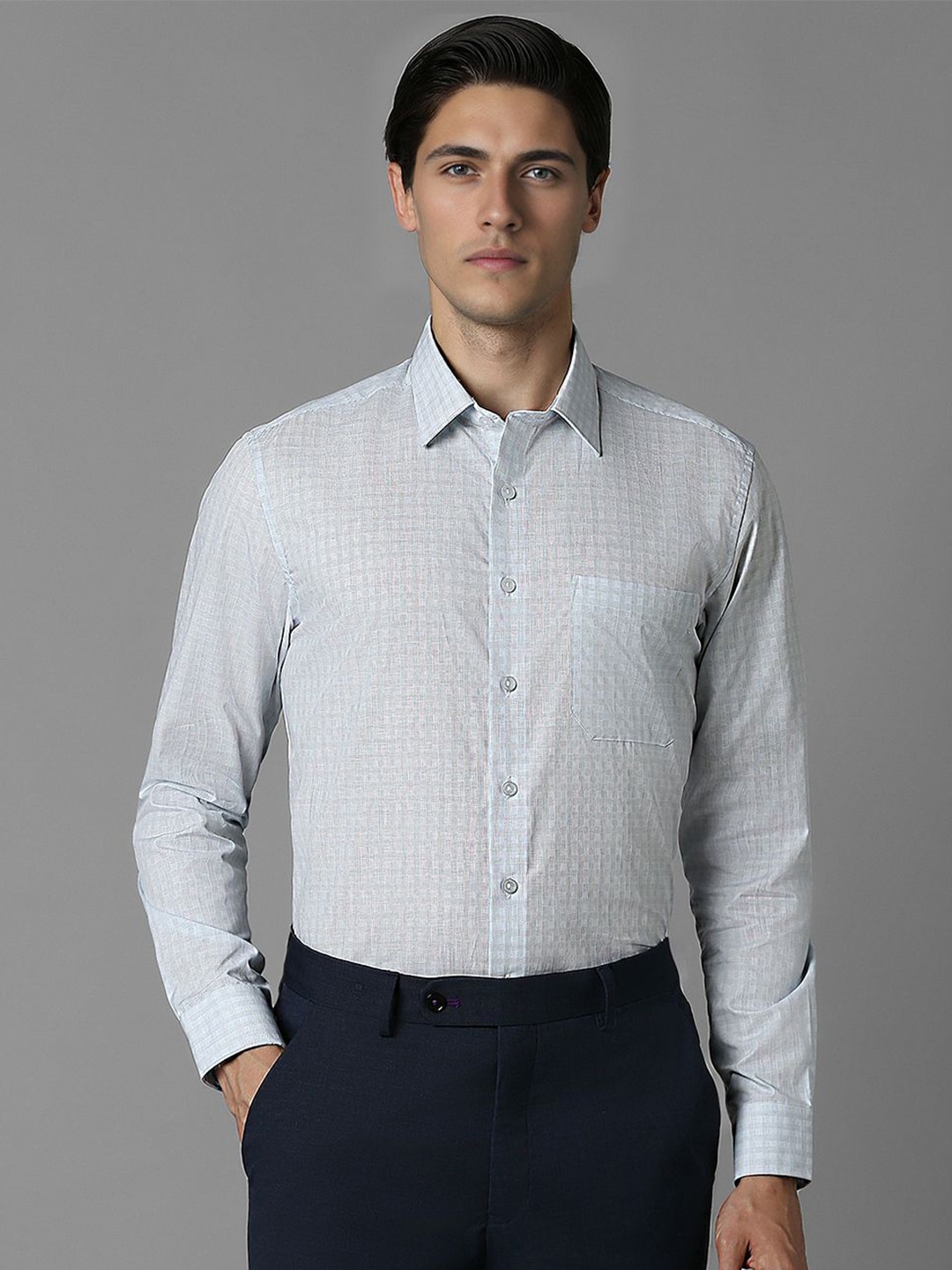 

Louis Philippe Men Slim Fit Checked Pure Cotton Formal Shirt, Blue