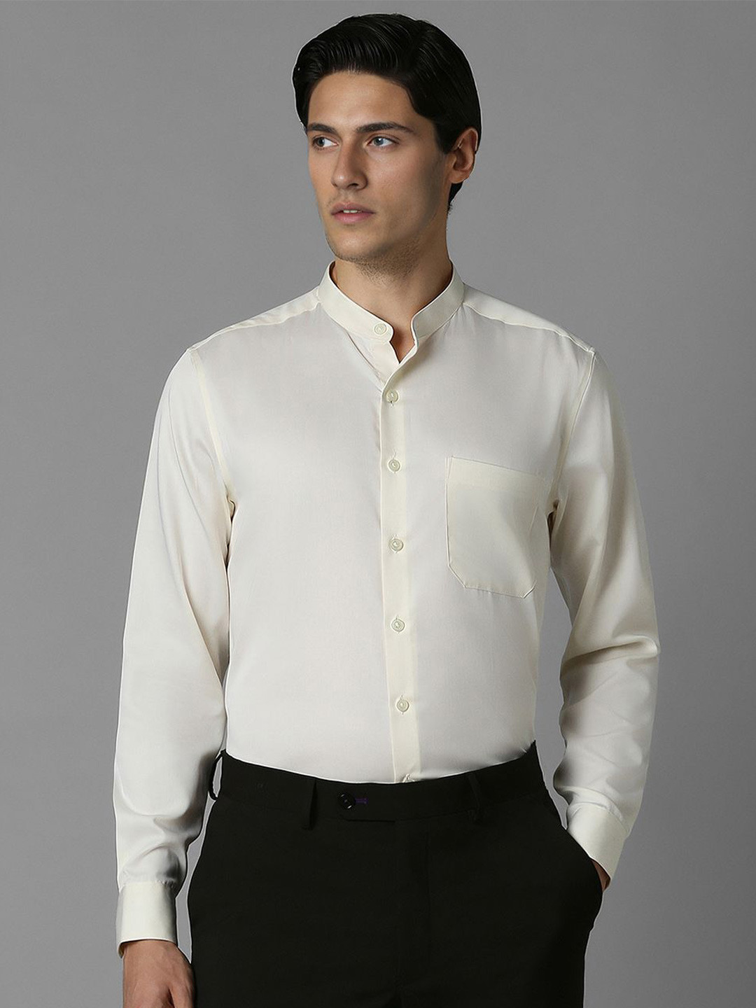 

Louis Philippe Men Solid Spread Collar Pure Cotton Formal Shirt, Cream