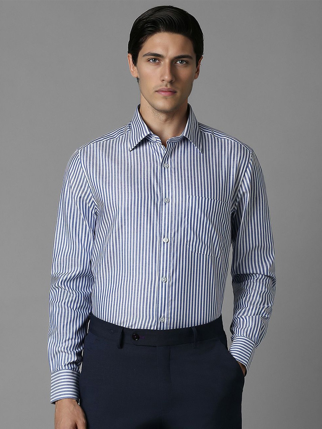 

Louis Philippe Men Striped Pure Cotton Formal Classic Fit Shirt, Blue