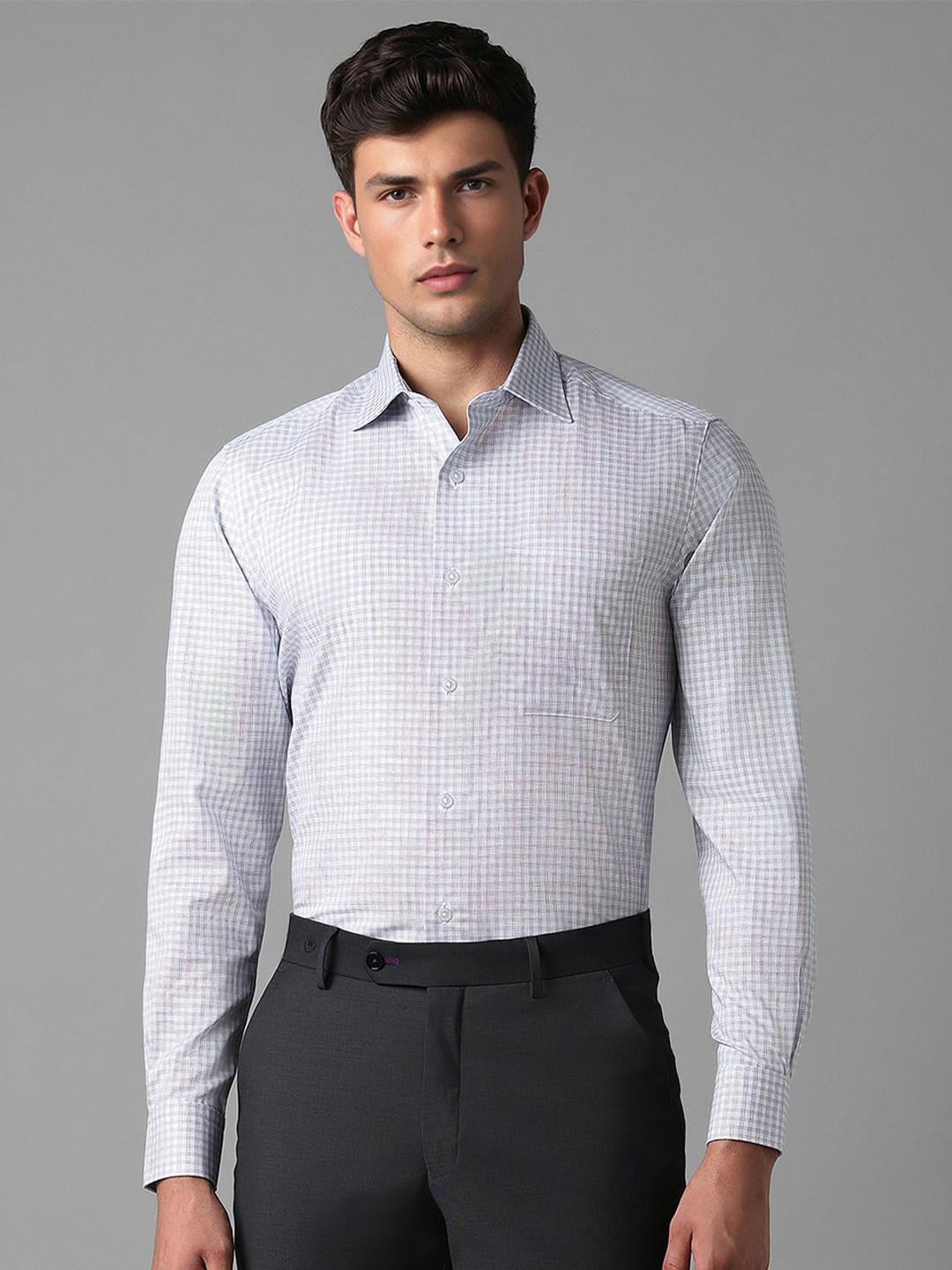 

Louis Philippe Men Micro Checked Pure Cotton Formal Shirt, White