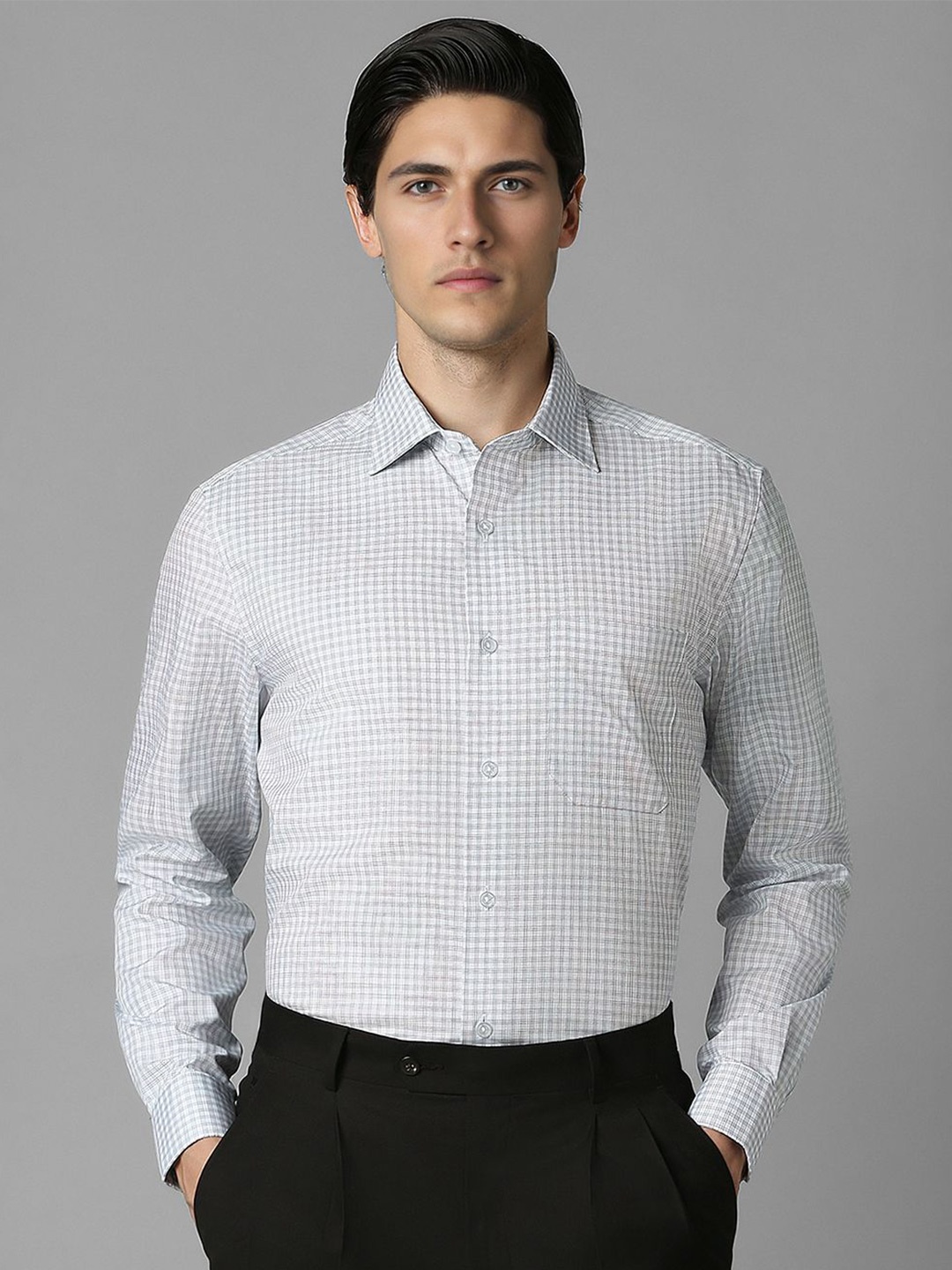 

Louis Philippe Men Grid Tattersall Checked Pure Cotton Formal Classic Fit Shirt, White