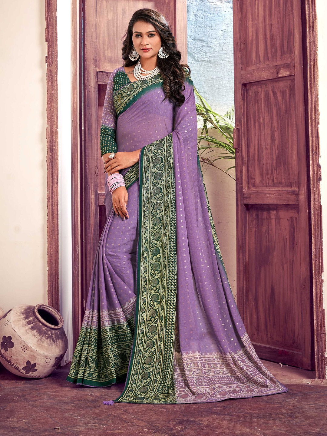 

Panzora Ethnic Motifs Designer Saree, Lavender