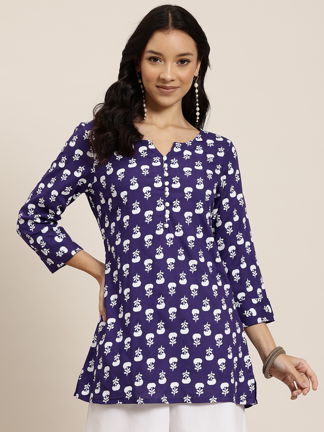 

HERE&NOW Floral Printed Kurti, Violet