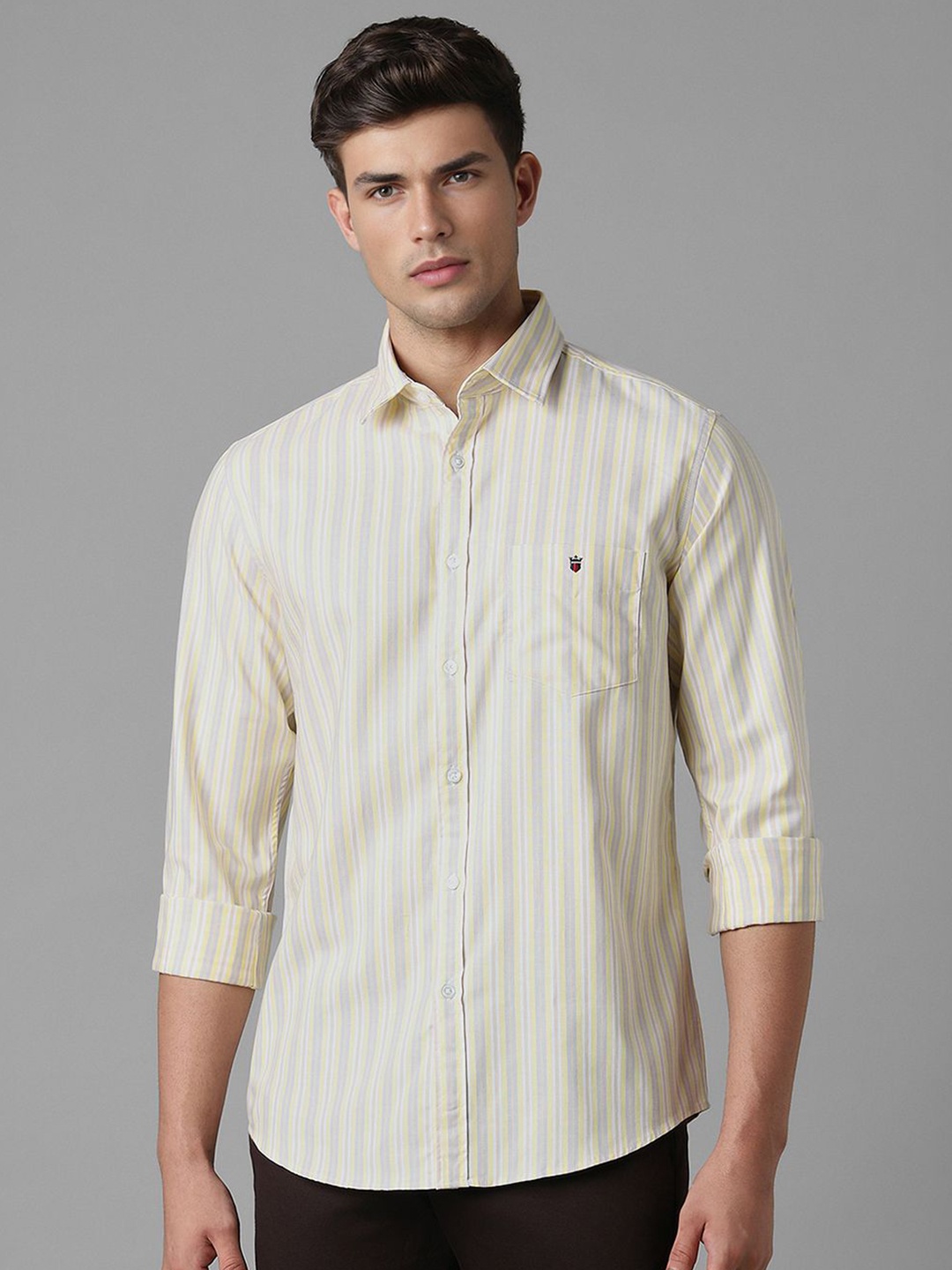 

Louis Philippe Sport Men Striped Pure Cotton Slim Fit Casual Shirt, Yellow