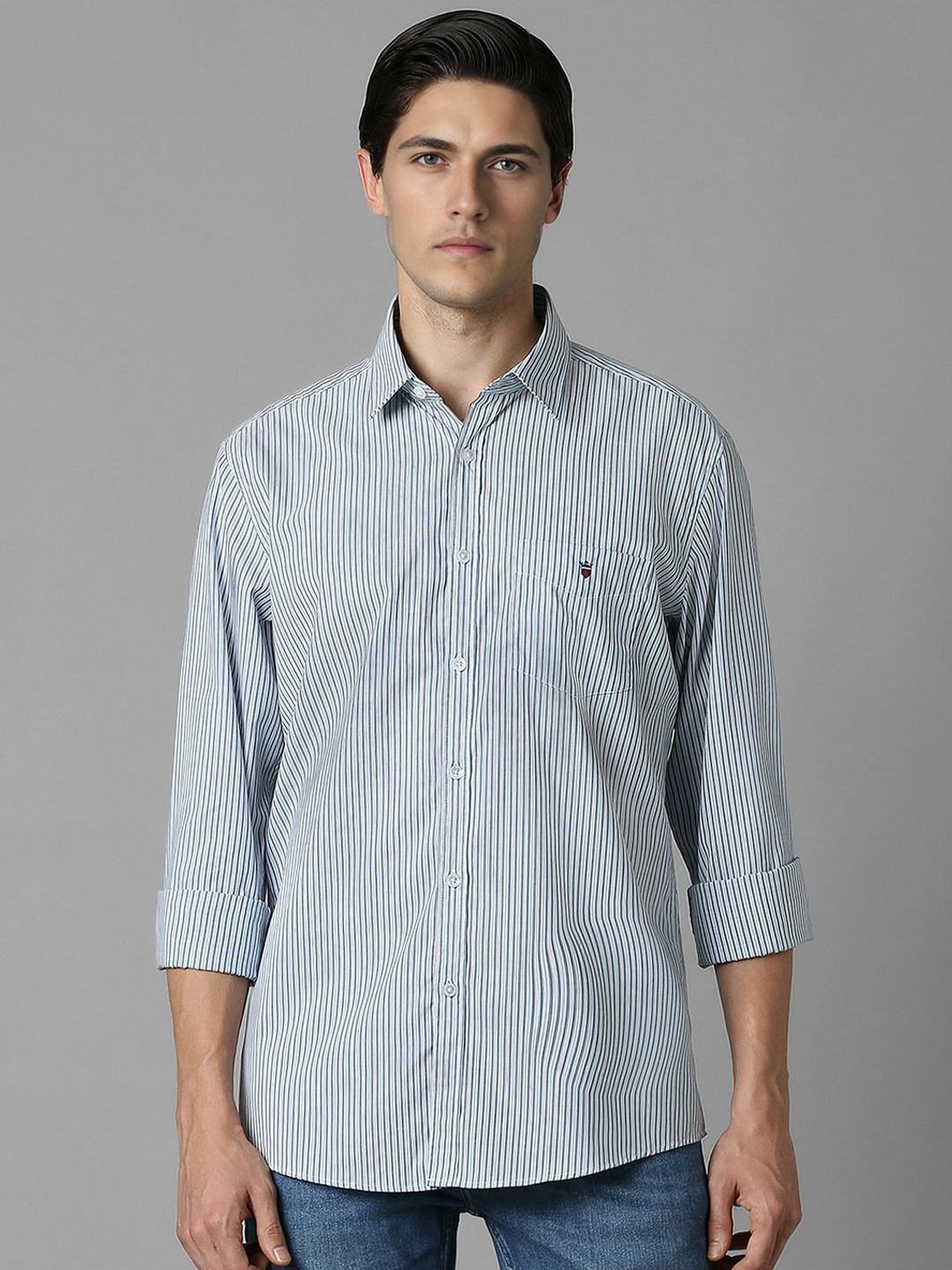 

Louis Philippe Sport Men Striped Cotton Slim Fit Casual Shirt, Blue