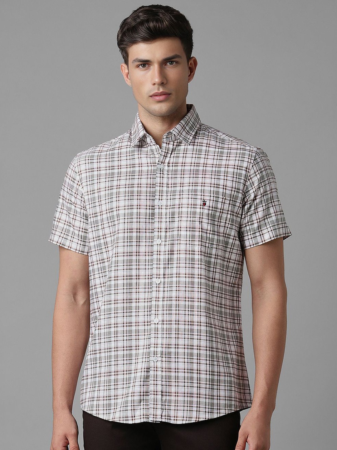 

Louis Philippe Sport Men Micro Checks Pure Cotton Slim Fit Casual Shirt, Grey
