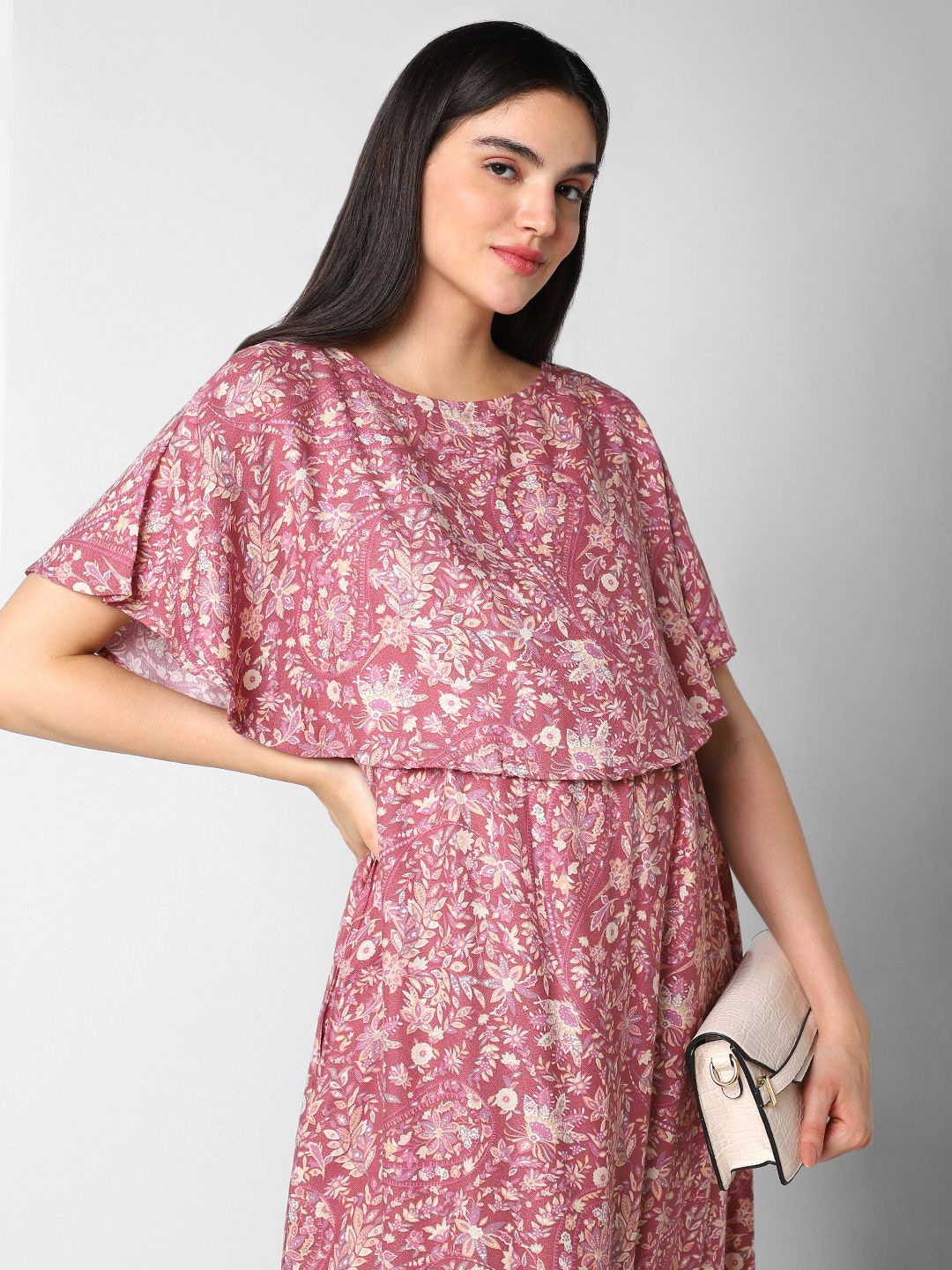 

Mystere Paris Kimono Sleeve Floral Print Maternity Kaftan Dress, Peach