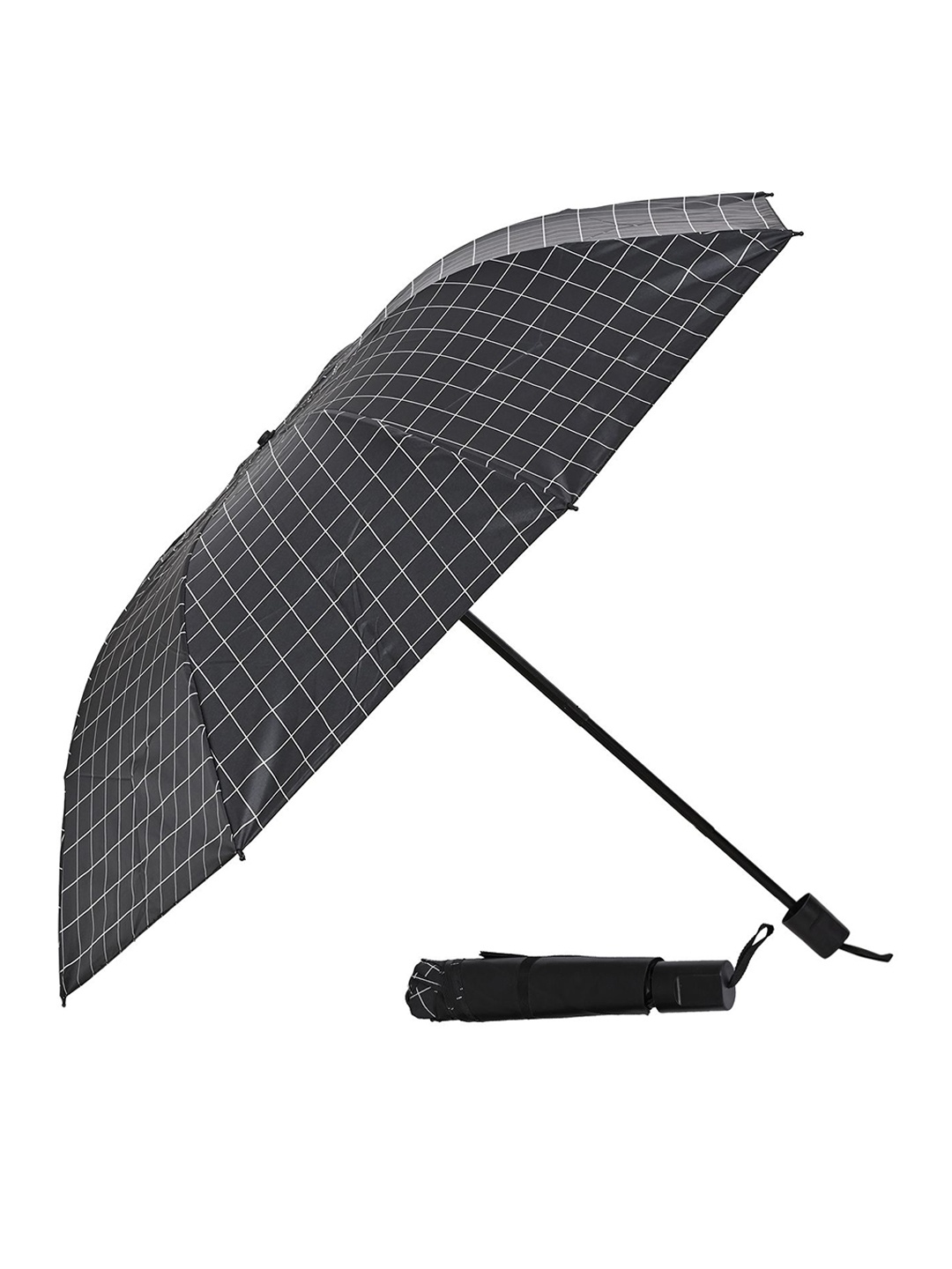 

LOOM LEGACY Checked Waterproof & Harmful UV Rays Manual 3 Fold Umbrellas, Black