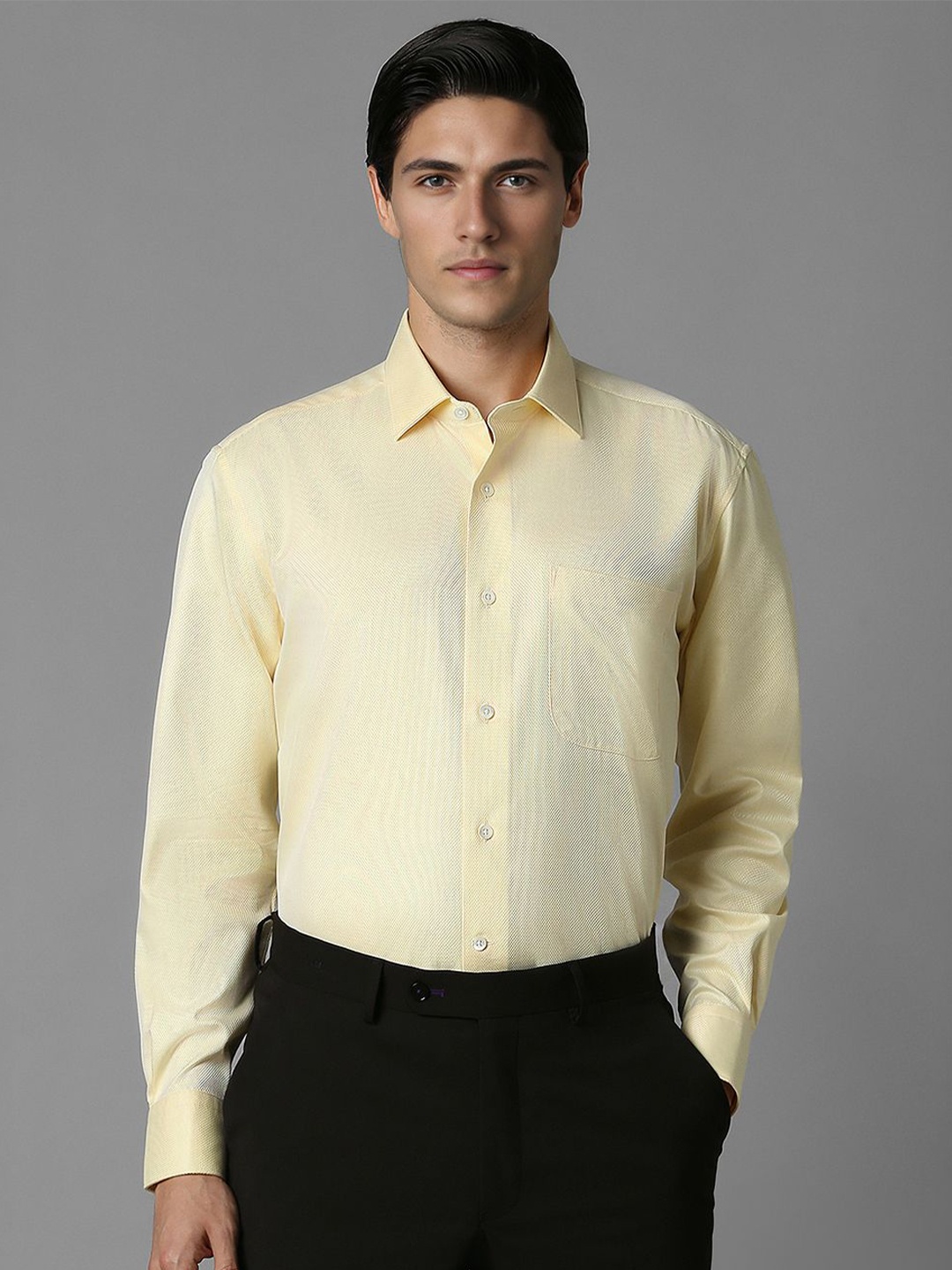 

Luxure by Louis Philippe Men Opaque Textured Full Sleeves Formal Shirt, Yellow