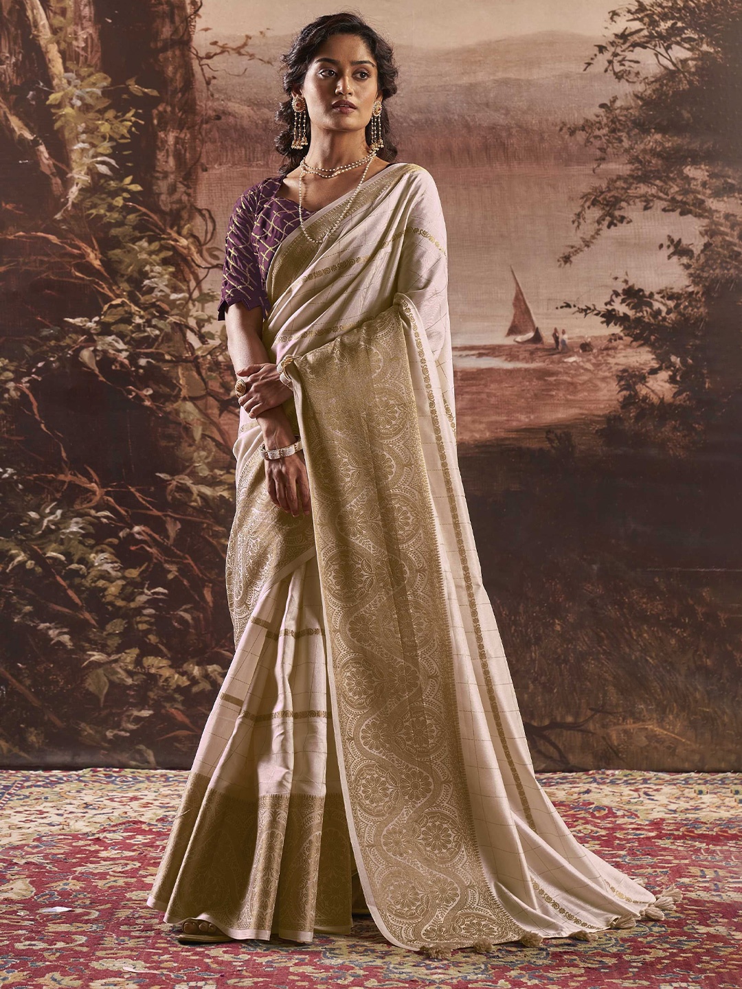 

Mitera Woven Design Zari Saree, Beige