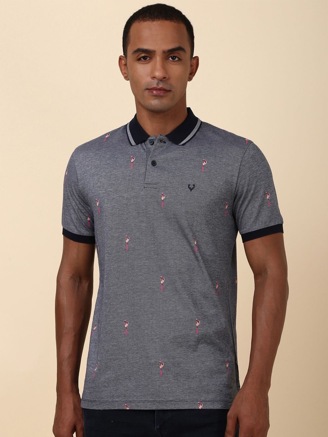 

Allen Solly Men Conversational Printed Polo Collar T-shirt, Grey
