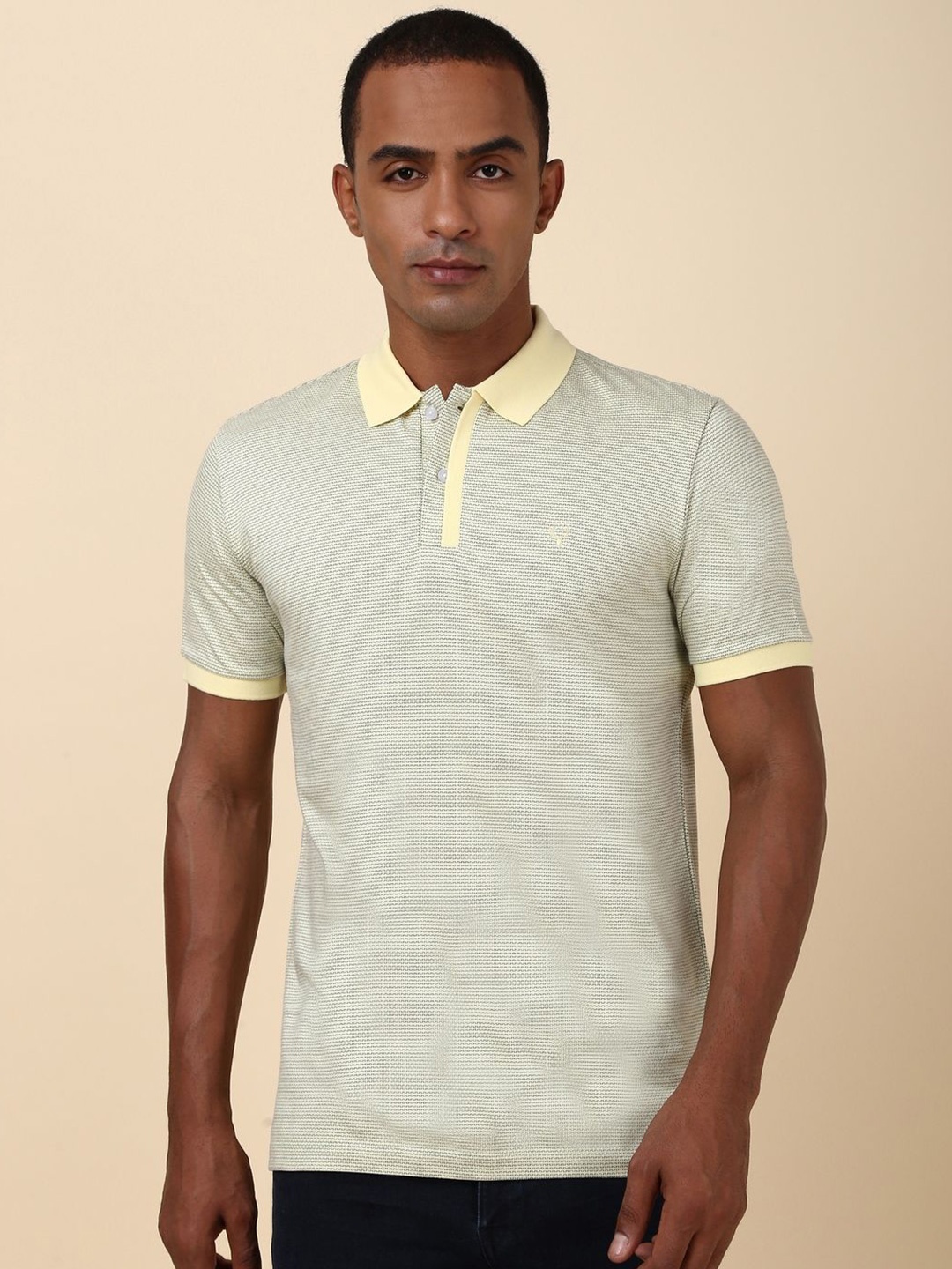 

Allen Solly Men Solid Polo Collar T-shirt, Yellow