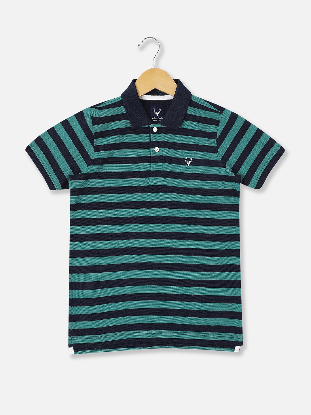 

Allen Solly Junior Boy Striped Polo Collar Pocket T-shirt, Navy blue