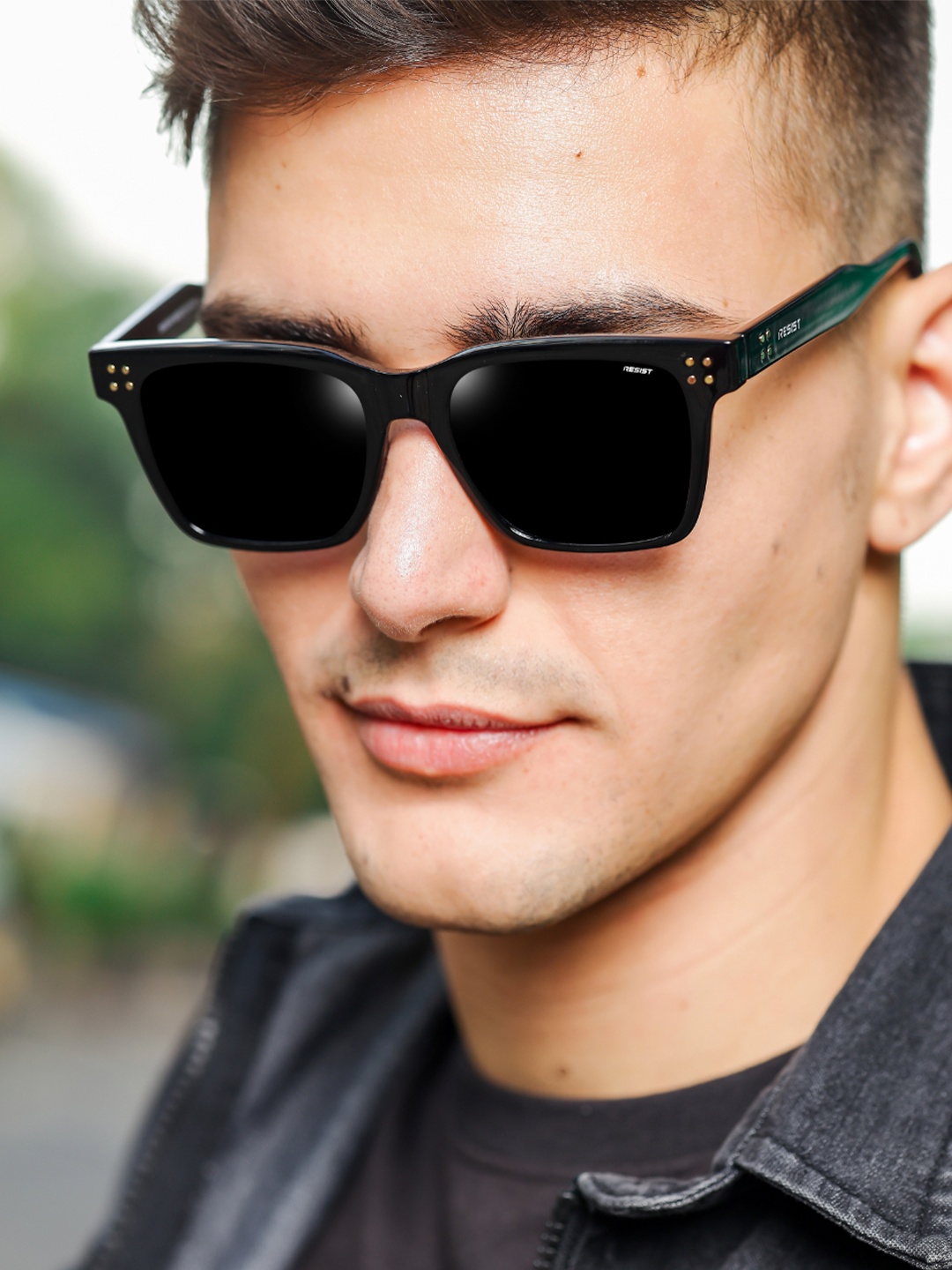 RESIST EYEWEAR Unisex Square Sunglasses with UV Protected Lens, Black