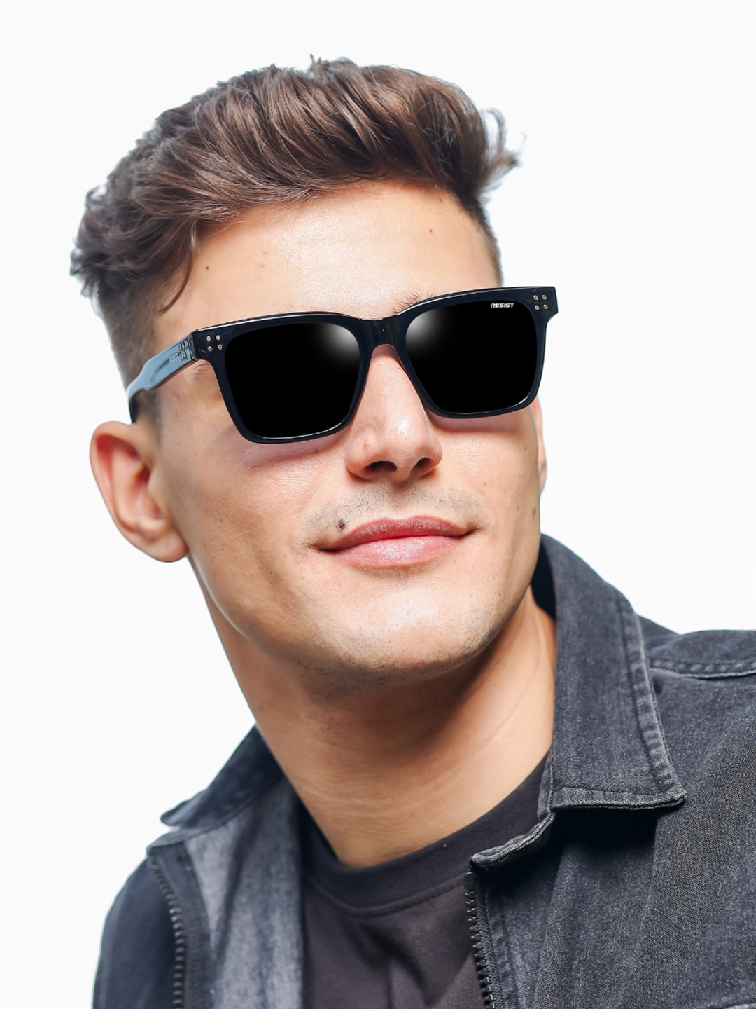 

RESIST EYEWEAR Unisex Square Sunglasses with UV Protected Lens, Black