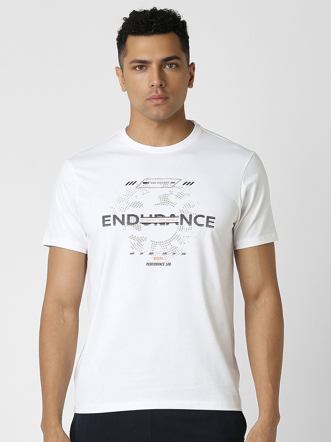 Van Heusen Flex Men Typography Printed Round Neck Slim Fit T-shirt, White