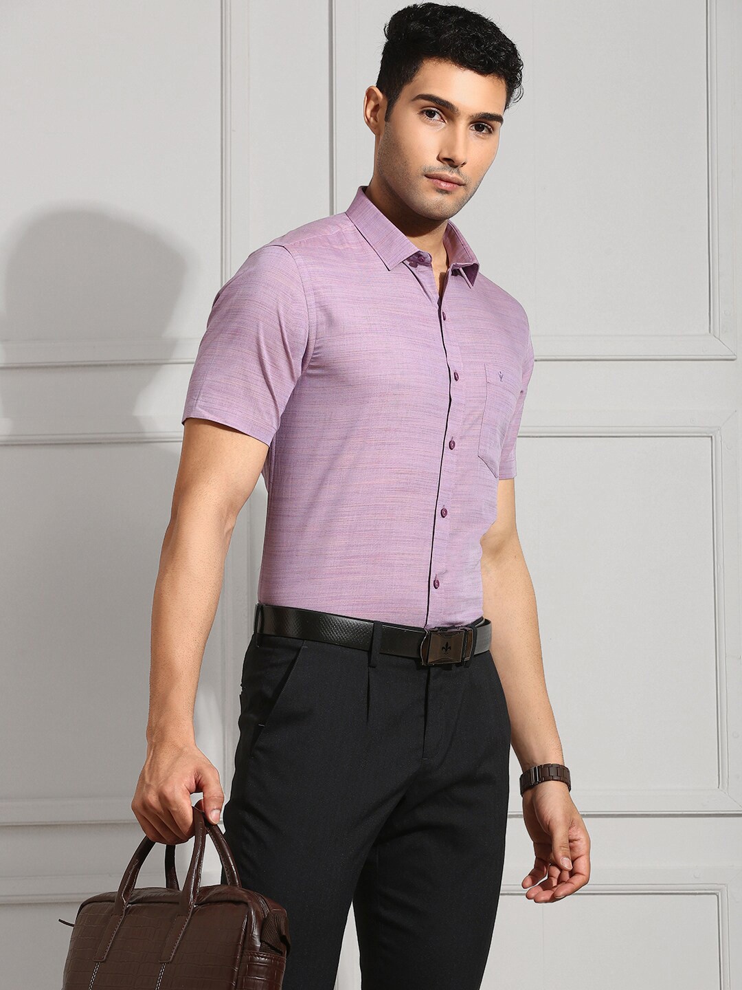 

Ramraj Men Solid Spread Collar Cotton Formal Shirt, Purple