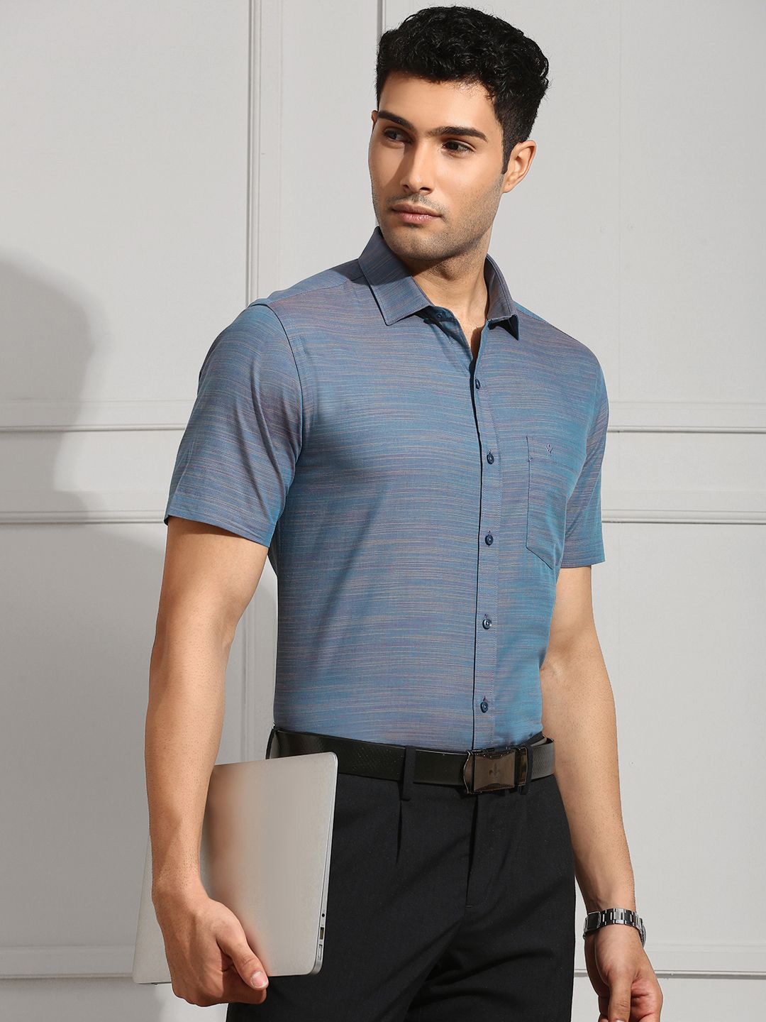 

Ramraj Men Solid Spread Collar Cotton Formal Shirt, Blue