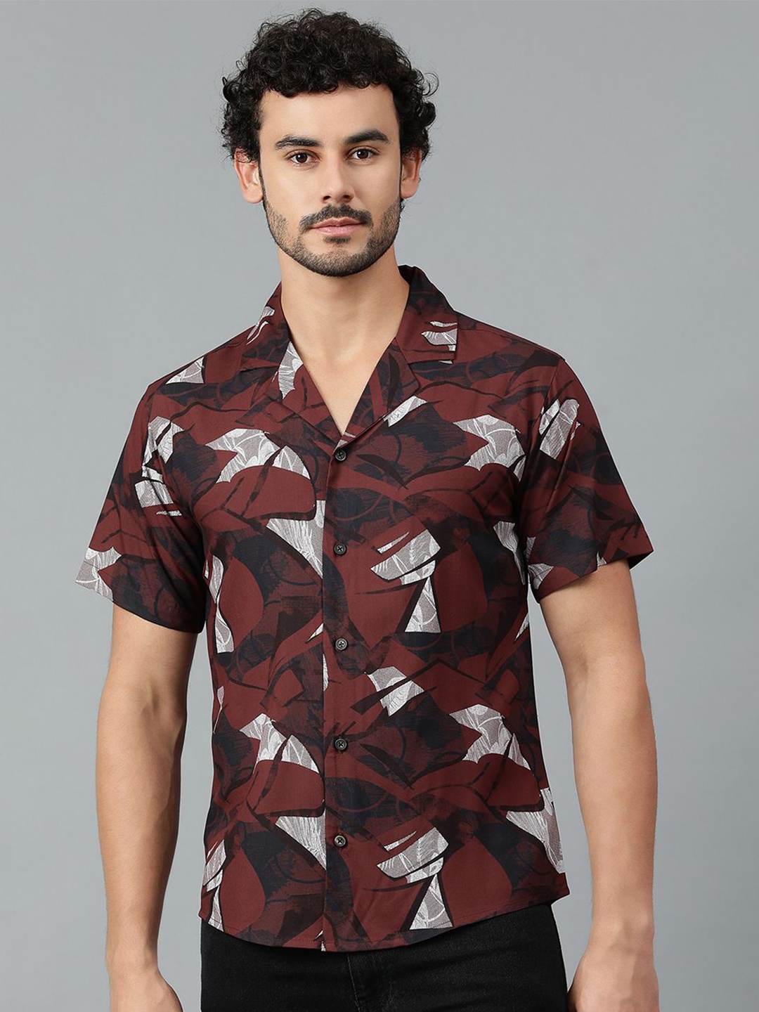 

Kotty Men Abstract Printed Casual Shirt, Brown