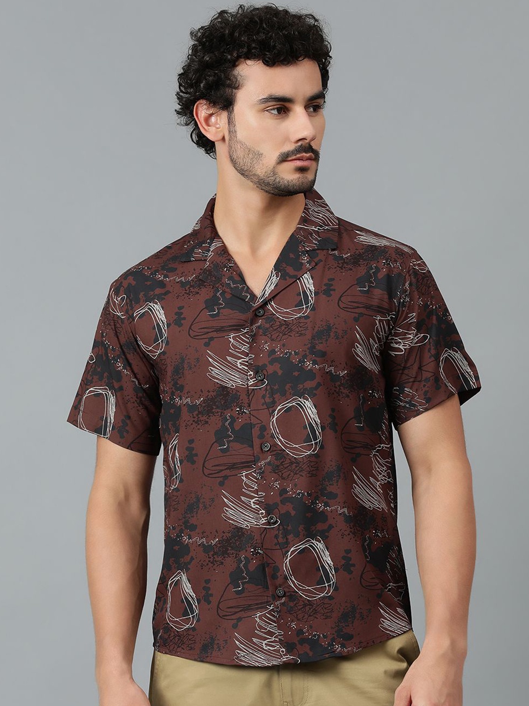 

Kotty Men Abstract Printed Casual Shirt, Brown