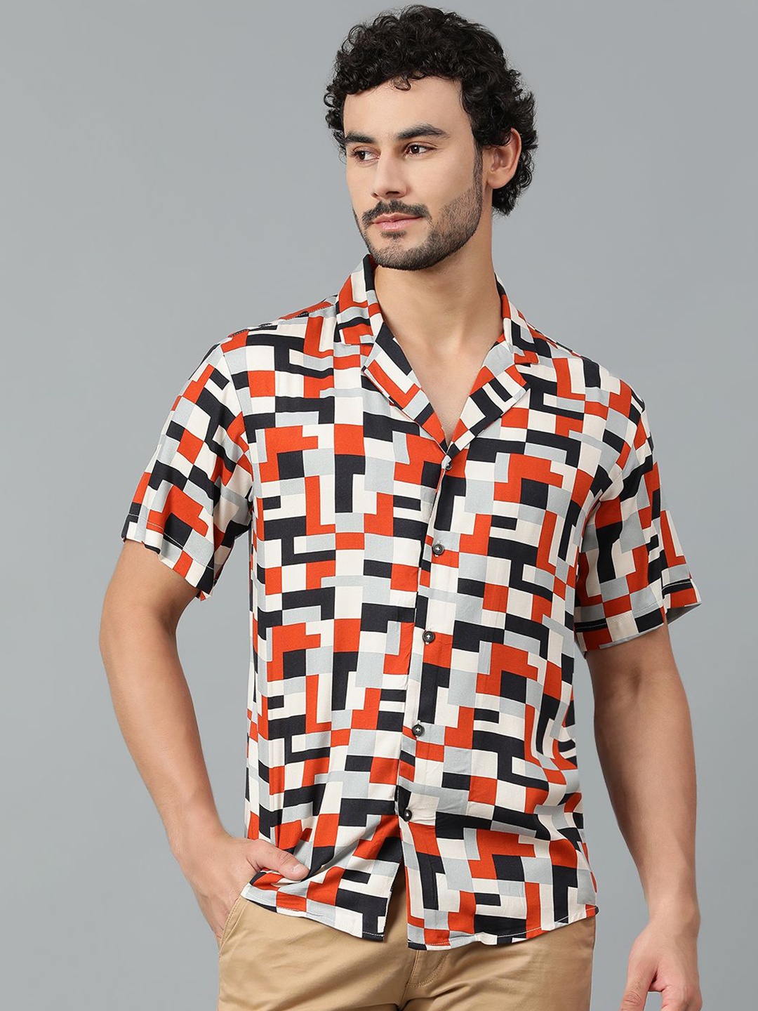 

Kotty Men Geometric Printed Casual Shirt, Orange