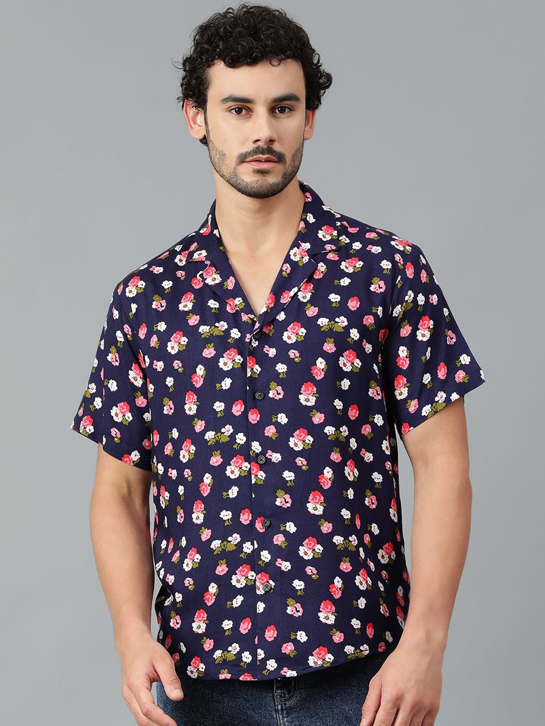 

Kotty Men Floral Printed Casual Shirt, Navy blue