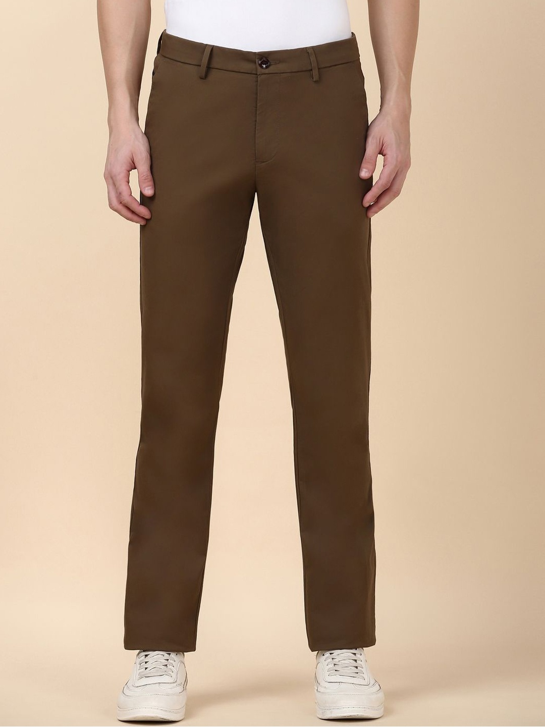 

Allen Solly Regular Fit Solid Casual Trousers, Brown