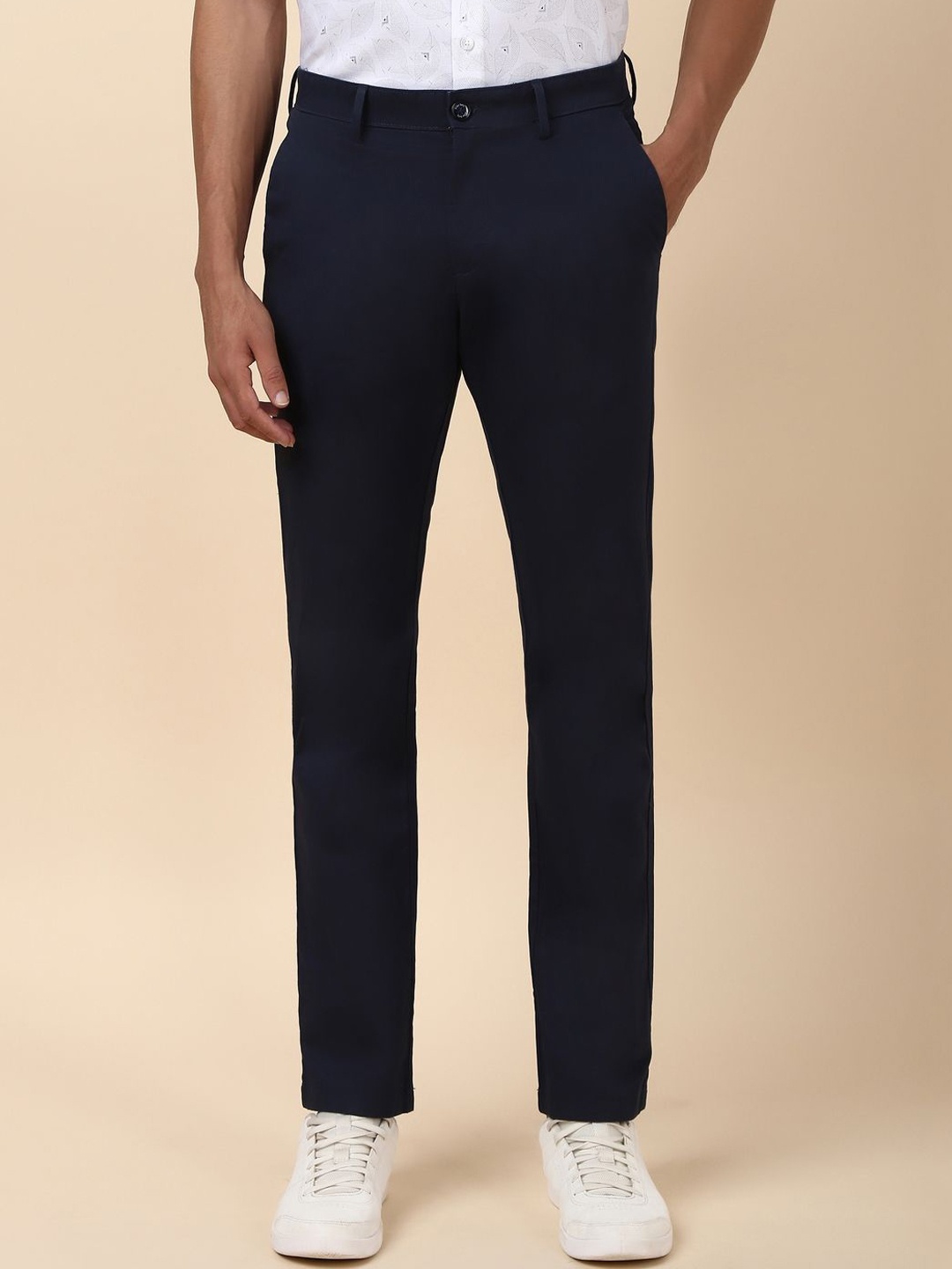 

Allen Solly Men Regular Fit Mid-Rise Trousers, Navy blue