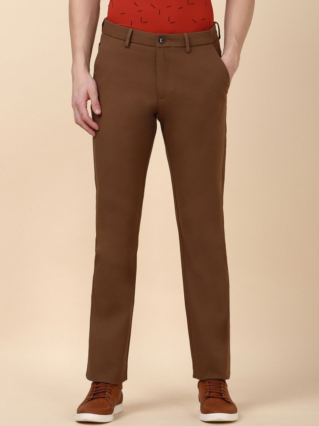 

Allen Solly Men Regular Fit Mid-Rise Trousers, Brown