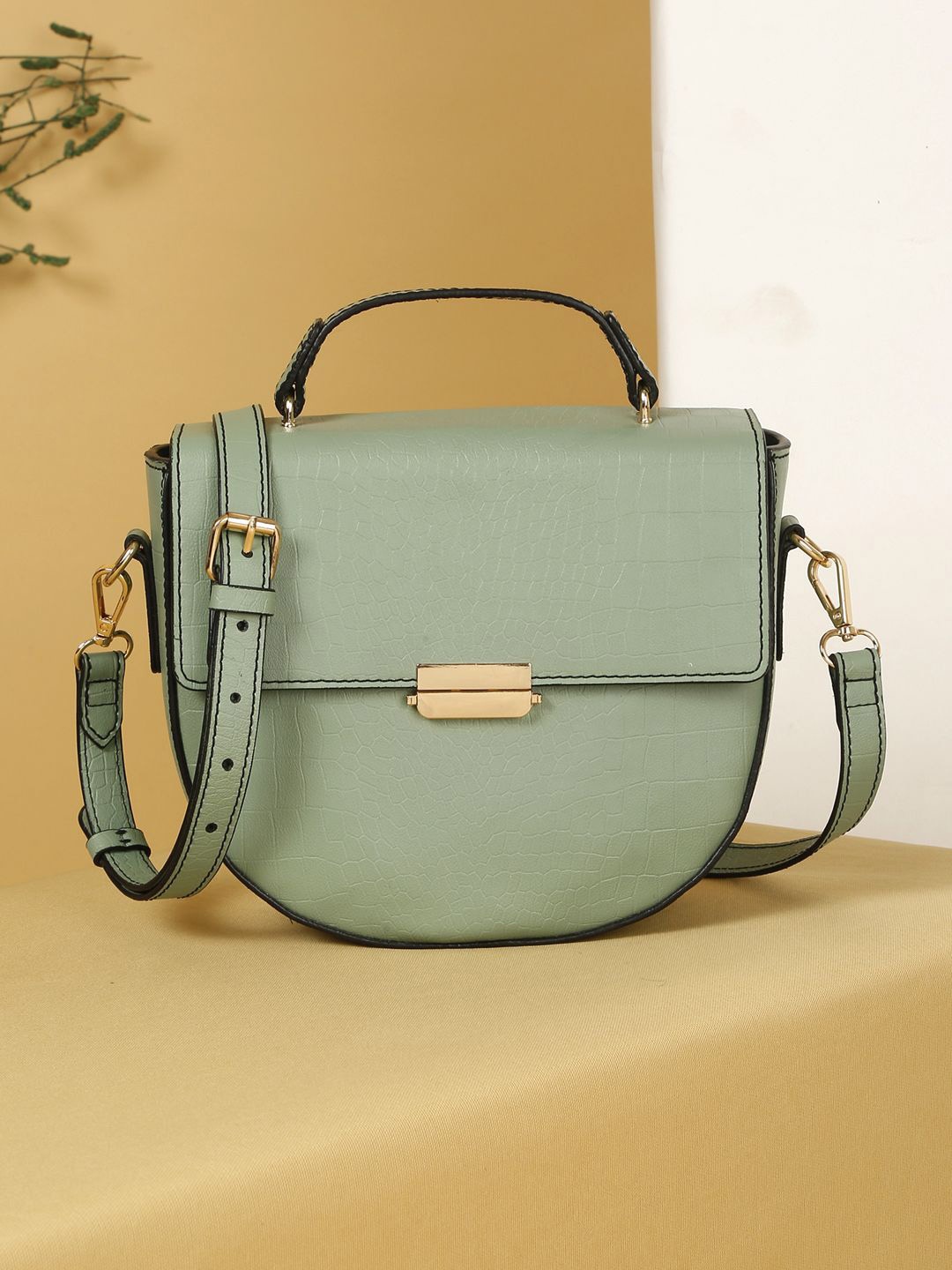 

HATS OFF ACCESSORIES Structured Leather Sling Bag, Sea green