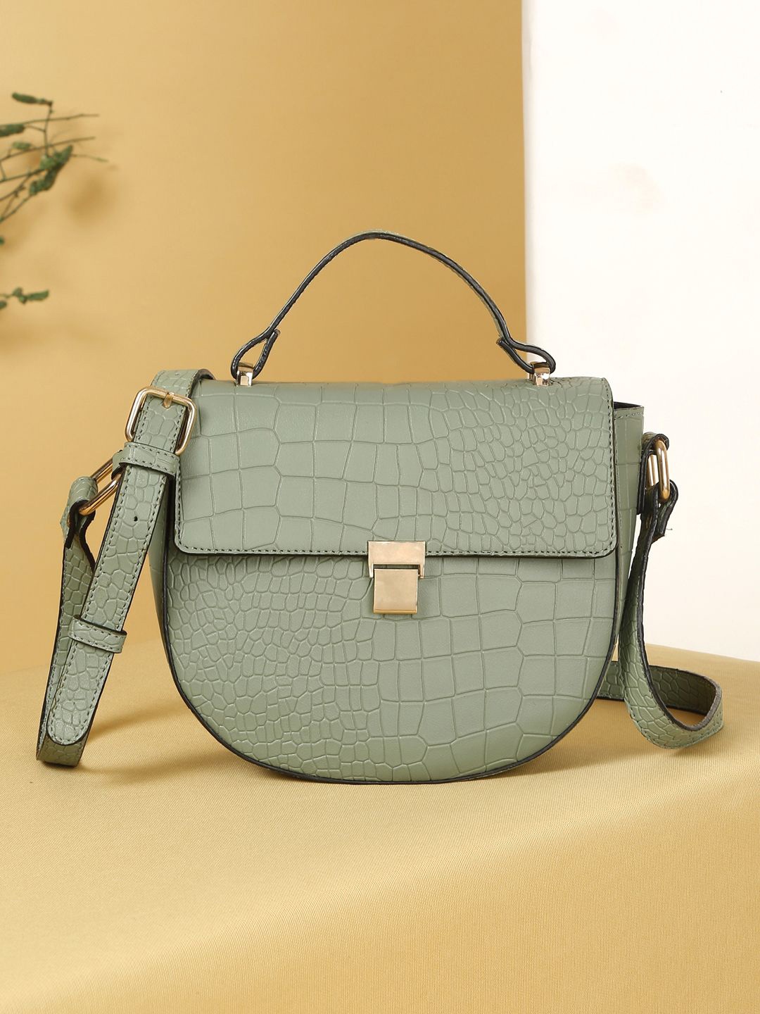

HATS OFF ACCESSORIES Structured Leather Sling Bag, Sea green