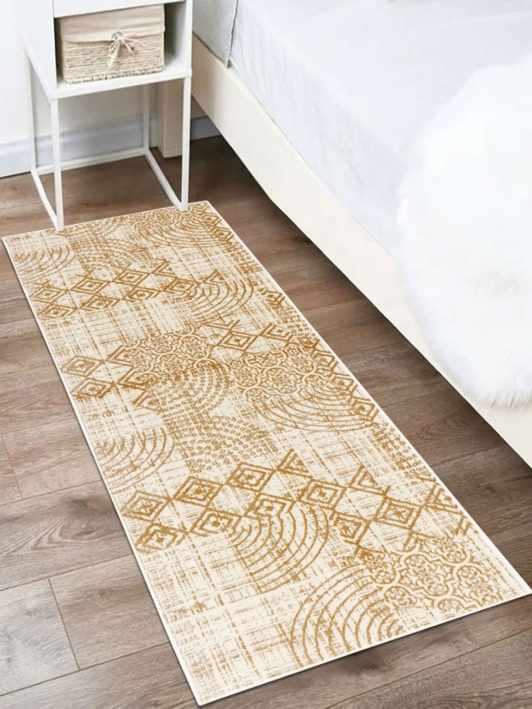 

MODEFE Cream & White Geometric Anti-Skid Rectangular Carpet
