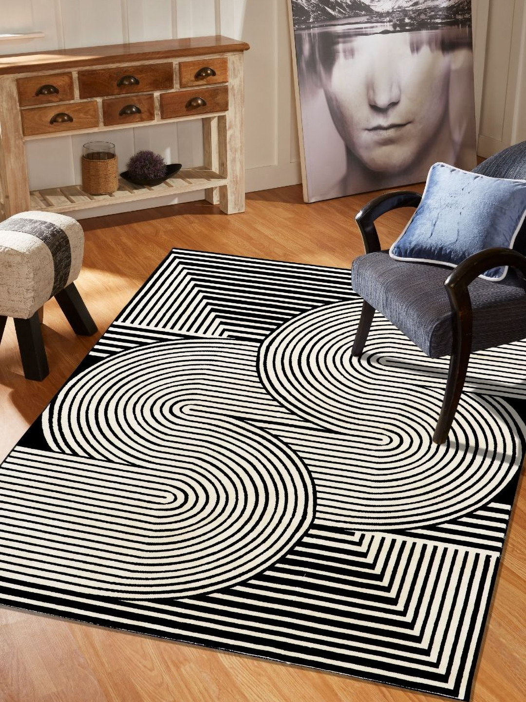 

MODEFE Black & White Geometric Anti-Skid Rectangular Carpet