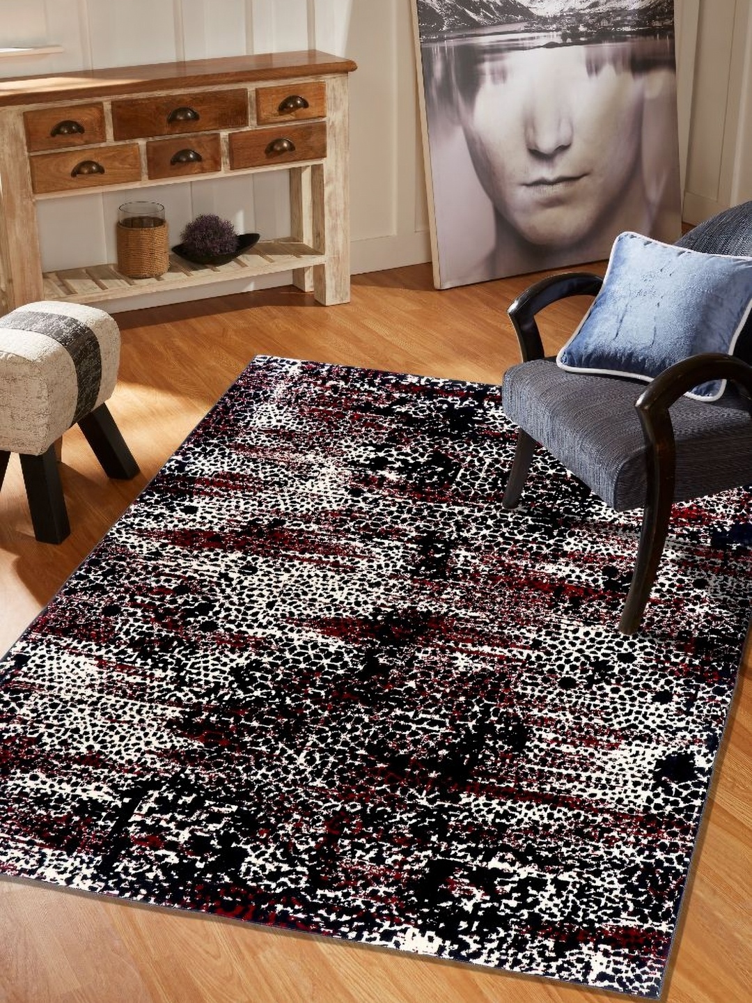 

MODEFE Maroon & White Abstract Shaggy Anti-Skid Carpet